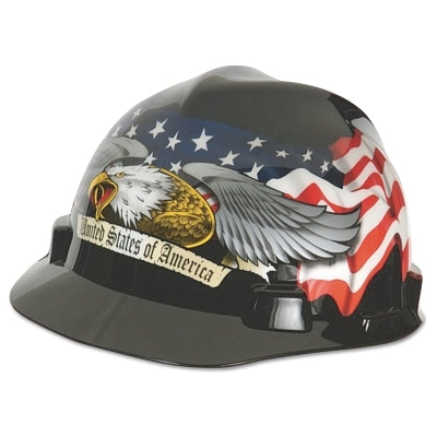 MSA 10052947 Freedom Series V-Gard Helmets, Fas-Trac Ratchet, American Flag & 2 Eagles