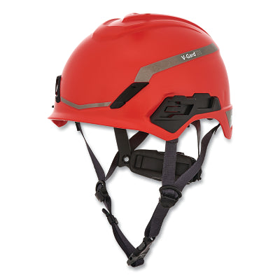 MSA 10194792 V-Gard H1 Safety Helmet, Fas-Trac III Pivot Ratchet, Novent, Red