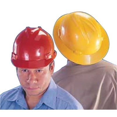 MSA 454730 V-Gard Protective Hat, Staz-On, Full-Brim Hat, Slotted, Yellow