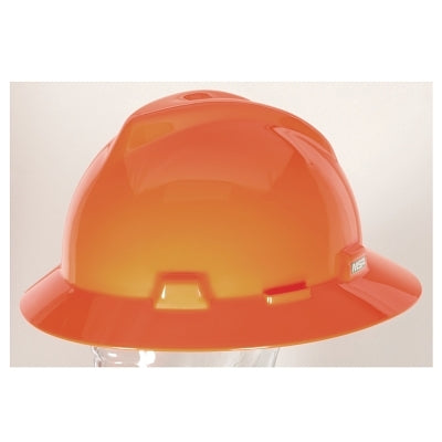 MSA 489360 V-Gard Protective Hat Staz-On Full-Brim Hat Slotted Hi-Viz Orange