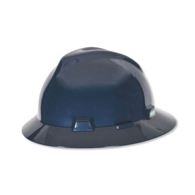 MSA 802975 V-Gard Protective Hat, Fas-Trac III, Full Brim Hat, Slotted, Dark Canadian Blue
