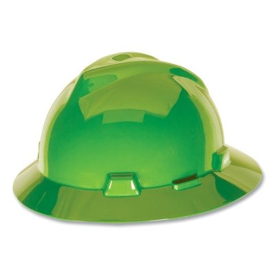 MSA 815562 V-Gard Protective Hat, Staz-On, Full-Brim Hat, Slotted, Bright Lime Green