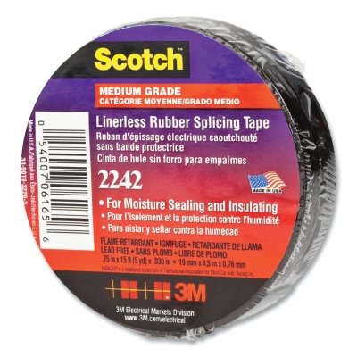 3M 7000132759 Linerless Electrical Rubber Splicing Tape 2242, 2 in W x 15 ft L, 1 in Core, Black