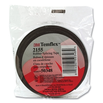 3M 7000089970 Temflex Rubber Splicing Tape, 2155, 3/4 in W x 22 ft L, Black