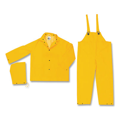 MCR Safety 2003FX2 2003F Classic Series 3-Pc Yellow Rain Suit Jacket w/Detachable Hood Bib Style Pants 0.35 mm PVC/Polyester 2X-Large