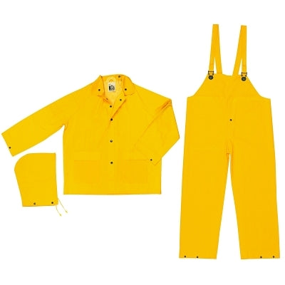 MCR Safety 2003X2 Three-Piece Rain Suit Jacket/Hood/Bib Pants 0.35 mm PVC/Poly Yellow 2X-Large