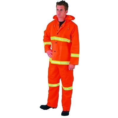MCR Safety 2013RS Luminator 3-Piece Rain Suit, Lime Stripe, 0.35 mm, PVC/Poly, Orange, Small