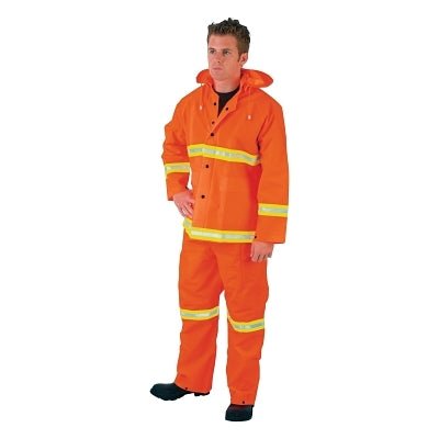 MCR Safety 2013RXL Luminator 3-Piece Rain Suit, Lime Stripe, 0.35 mm, PVC/Poly, Orange, X-Large