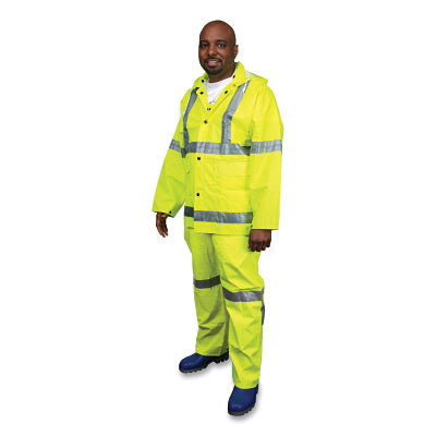 MCR Safety 2083SRM 2083SR Luminator 3-Piece Rain Suit, 0.38 mm, PVC/Poly/PVC, Fluorescent Lime, Medium