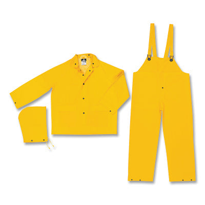 MCR Safety 2303XL 2303 Classic Series 3-Pc Yellow Rain Suit Jacket w/Detachable Hood Bib Style Pants 0.32 mm PVC/Polyester X-Large