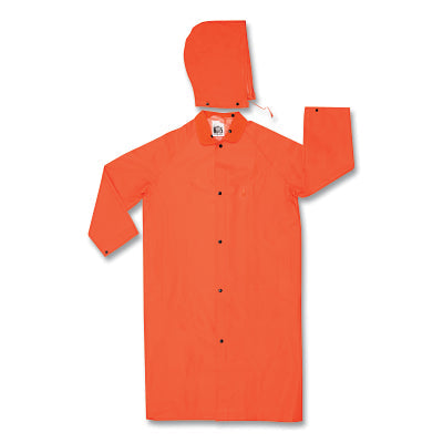 MCR Safety 241CX5 241C Classic Plus Series 2-Pc Flat Orange Knee-Length Raincoat Detachable Hood 0.35 mm PVC/Polyester 5X-Large