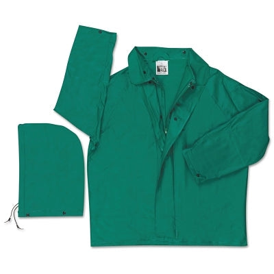 MCR Safety 388JL 388J Dominator Detachable Hood Rain Jacket 0.42 mm PVC/Hi-tensile Poly/PVC Green Large