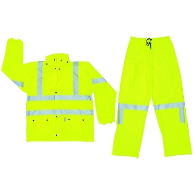 MCR Safety 5182X3 Luminator Class III Rain Suit, 0.4 mm Polyurethane, Fluorescent Lime, 3X-Large