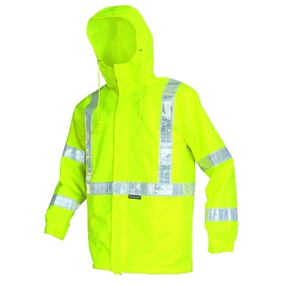 MCR Safety 598RJHX4 598RJH Luminator Class 3 Breathable Rain Jacket, Poly/PU, Fluorescent Lime, 4X-Large