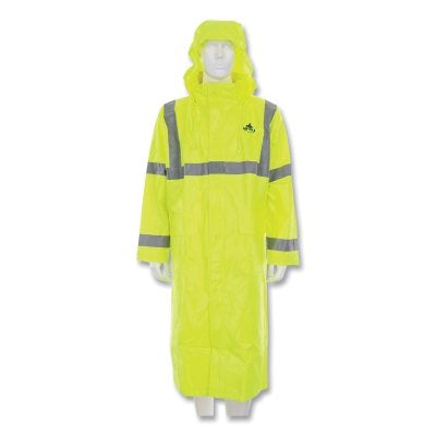 MCR Safety BJ238CHX5 Big Jake 2 Rainwear Flame Resistant Hooded 49 in Rain Coat, Fluorescent Lime, 5X-Large
