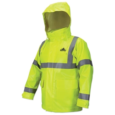 MCR Safety BJ238JHX5 Big Jake 2 Rainwear Flame Resistant Hooded Jacket, Fluorescent Lime, 5XLarge