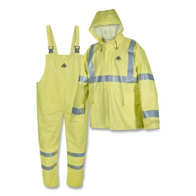 MCR Safety BJ38JHM Big Jake Rainwear Flame Resistant Hooded Jacket, Fluorescent Lime, Medium