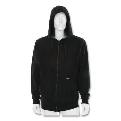 MCR Safety SS1BKM SS1 Flame Resistant Hooded Sweatshirt with Front Zipper, 100% Cotton Fleece, Black, Medium
