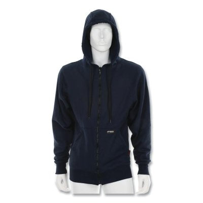 MCR Safety SS1NXL SS1 Flame Resistant Hooded Sweatshirt with Front Zipper, 100% Cotton Fleece, Navy, X-Large