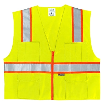 MCR Safety SURVLM Luminator Class II Surveyor Vest Medium Fluorescent Lime