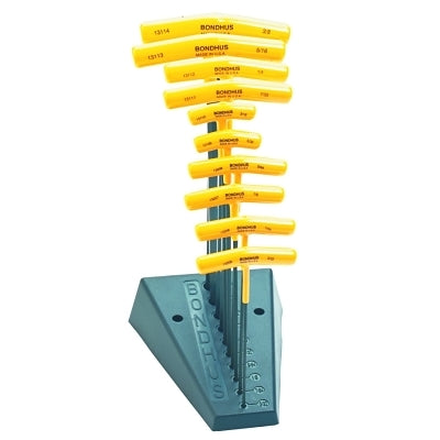 Bondhus 13190 Balldriver T-Handle Hex Key Sets, 10 per stand, Hex Ball Tip, Inch