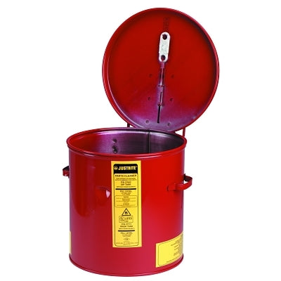 Justrite 27602 Dip Tank for Cleaning Parts, Manual Cover with Fusible Link, 10 in H x 9.375 in dia Outer, 2 gal, Steel, Red
