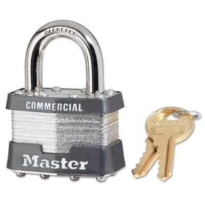Master Lock 1KA-2126 No. 1 Laminated Steel Padlock, 5/16 in Dia., 3/4 in W x 15/16 in H Shackle, Silver/Gray, Keyed Alike, Key 2126
