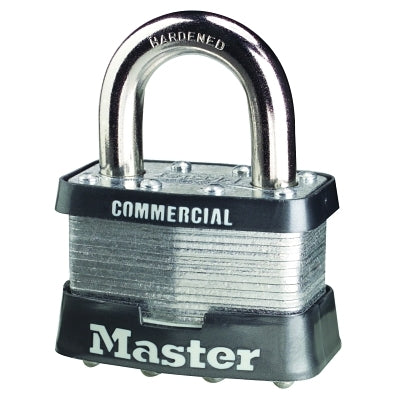 Master Lock 5D No. 5 Laminated Steel Padlock, 3/8 in Dia. x 15/16 in W x 1 in H Shackle, Silver/Blue, Keyed Different