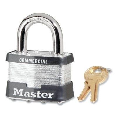 Master Lock 5KA-A1159 No. 5 Laminated Steel Padlock, 3/8 in Dia. x 15/16 in W x 1 in H Shackle, Silver/Gray, Keyed Alike, Key A1159