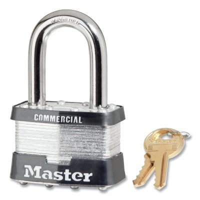 Master Lock 5KALF No. 5 Laminated Steel Padlock, 3/8 in Dia. x 15/16 in W x 1-1/2 in H Shackle, Silver/Gray, Keyed Alike, Key 3779