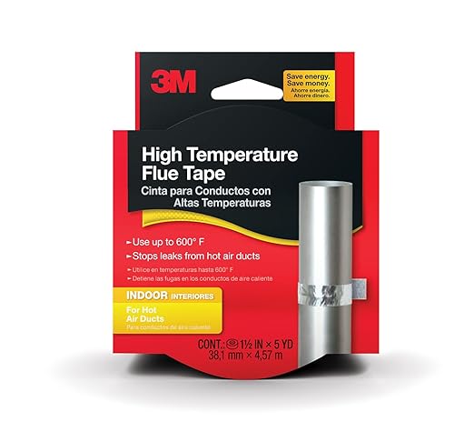 3M High Temp Flue Tape, 1.5" x 15 ft, 600°F, Silver (2113NA), Made in USA, 2-Pack