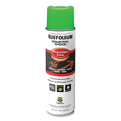 Rust-Oleum 203023V Industrial Choice M1600 Precision Line Marking Paint, 17 oz, Fluorescent Green, Solvent-Based