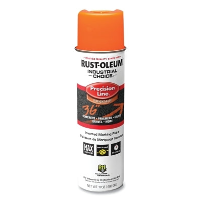 Rust-Oleum 203027V Industrial Choice M1600 Precision Line Marking Paint, 17 oz, Fluorescent Orange, Solvent-Based