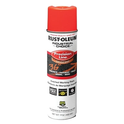 Rust-Oleum 203028V Industrial Choice M1600 Precision Line Marking Paint, 17 oz, Fluorescent Red-Orange, Solvent-Based