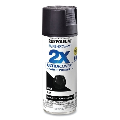 Rust-Oleum 334020 Painter's Touch 2X Ultra Cover Spray Paint + Primer, 12 oz, Flat Black