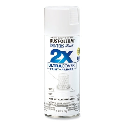 Rust-Oleum 334021 Painter's Touch 2X Ultra Cover Spray Paint + Primer, 12 oz, Flat White