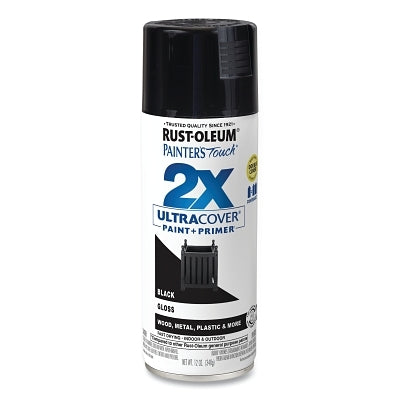 Rust-Oleum 334026 Painter's Touch 2X Ultra Cover Spray Paint + Primer, 12 oz, Gloss Black