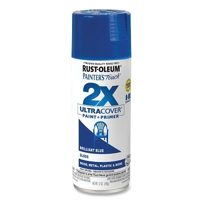 Rust-Oleum 334027 Painter's Touch 2X Ultra Cover Spray Paint + Primer, 12 oz, Gloss Brilliant Blue