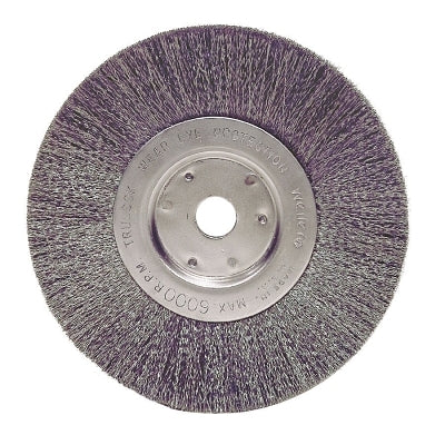 Weiler 1705 Narrow Face Crimped Wire Wheel, 6 in dia x 3/4 in W Face, 0.0118 in Stainless Steel Wire, 6000 RPM