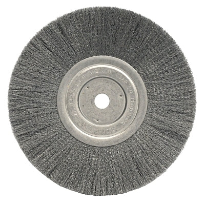 Weiler 1775 Narrow Face Crimped Wire Wheel, 8 in dia x 3/4 in W Face, 0.006 in Stainless Steel Wire, 6000 RPM