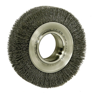 Weiler 6080 Medium-Face Crimped Wire Wheel, 6 in Dia x 1 in W,.014 in Steel Wire, 6000 RPM