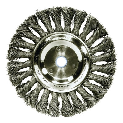 Weiler 8085 Standard Twist Knot Wire Wheel 6 in Dia x 1/2 in W.014 in Steel Wire 9000 RPM