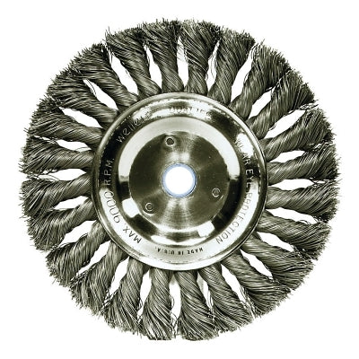 Weiler 8095 Standard Twist Knot Wire Wheel 6 in Dia x 1/2 in W.016 in Steel Wire 9000 RPM