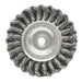 Weiler 8294 Standard Twist Knot Wire Wheel, 4 in dia x 1/2 in W Face, 0.014 in Stainless Steel Wire, 20000 RPM