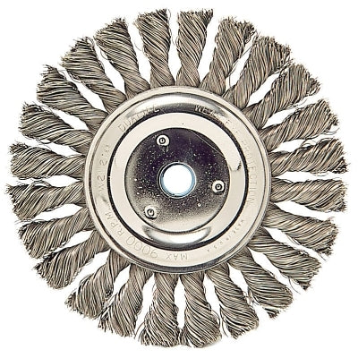 Weiler 8565 Cable Twist Knot Wire Wheel 6 in Dia x 3/8 in W.023 in Steel Wire 9000 RPM