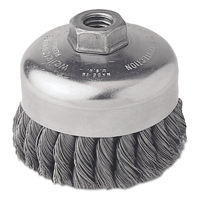 Weiler 12306 Single Row Wire Cup Brush, 4 in Dia, 0.014 in Wire, 5/8 in-11 Arbor