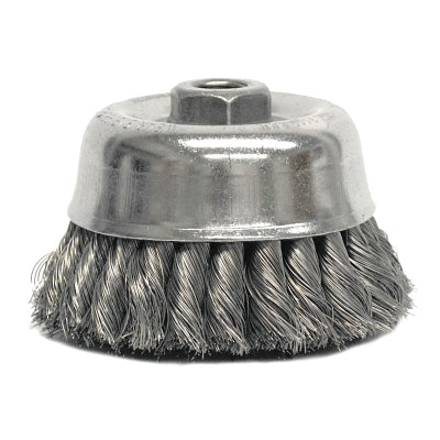 Weiler 12756 Heavy-Duty Knot Wire Cup Brush, 4 in Dia, 5/8-11 UNC Arbor,.014 in Steel