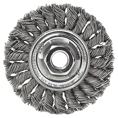 Weiler 13113 Standard Twist Knot Wire Wheel, 4 in Dia, 0.014 in Stainless Steel Wire, 5/8 in-11 Arbor