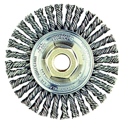 Weiler 13138 Stringer Bead Twist Knot Wire Wheel, 4 in Dia, 0.020 in Stainless Steel Wire, 5/8 in-11 Arbor