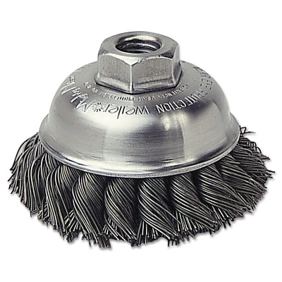 Weiler 13163 Single Row Heavy-Duty Knot Cup Brush, 3-1/2 in dia, 5/8-11 UNC, 0.023 Stainless Steel Wire